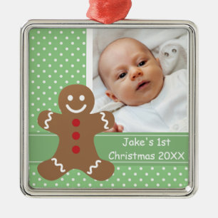 Kerstman van peperkoek en Stippen Aangepaste Foto Metalen Ornament