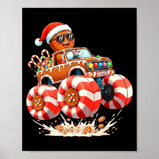 Kerstman van peperkoek in monstertruck poster (Voorkant)