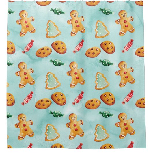 Kerstman Van Peperkoek Kerstboom Patroon Douchegordijn (Voorkant)