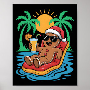 Kerstman-van-peperkoek Kerstmis in juli zomer zwem Poster