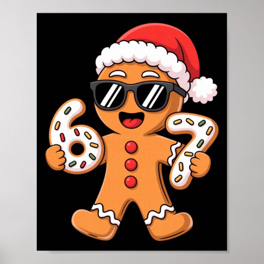 Kerstman van peperkoek met zonnebril met 67 koekje poster (Voorkant)