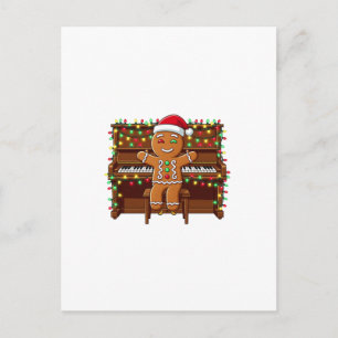 Kerstman van peperkoek speelt piano, grappige kers briefkaart