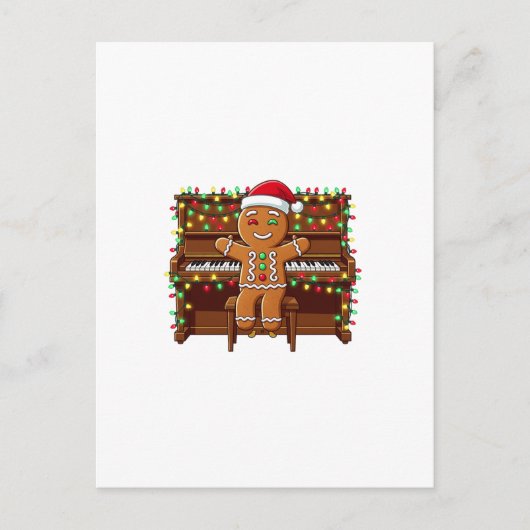 Kerstman van peperkoek speelt piano, grappige kers briefkaart (Voorkant)
