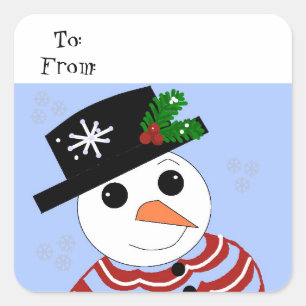 Kerstman van sneeuw vierkante sticker