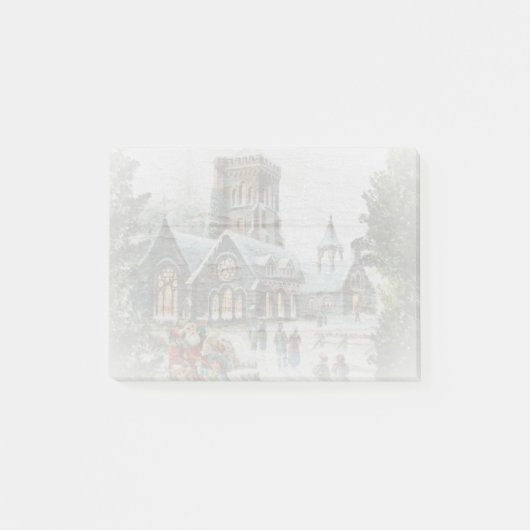 Kerstman van vroeger met kinderen voor een kerk  post-it® notes (Voorkant)