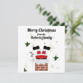 Kerstman vast in de schoorsteenkaart feestdagenkaart (Staand voorkant)