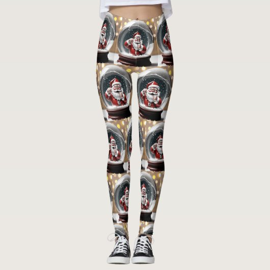 Kerstman vast in een Wereldbol Funny Christmas Leggings (Voorkant)