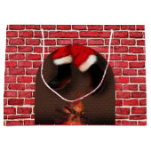 Kerstman vast in schoorsteen Grappige Kerstmis Groot Cadeauzakje (Voorkant)