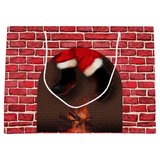 Kerstman vast in schoorsteen Grappige Kerstmis Groot Cadeauzakje (Voorkant)