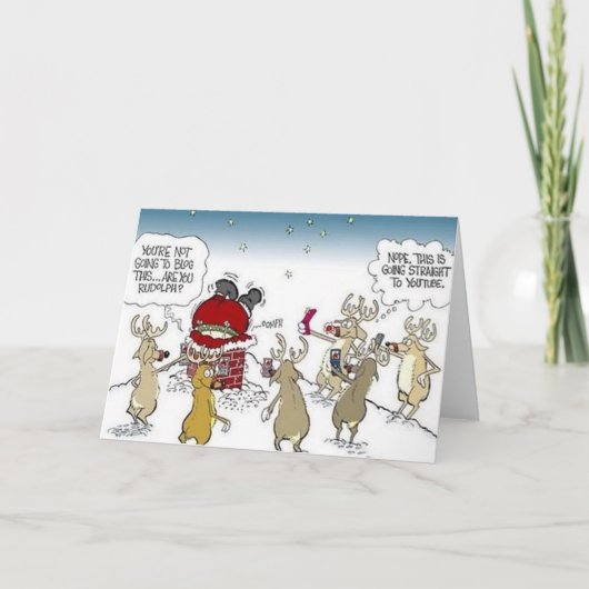 Kerstman vast in schoorsteen rendier bloggen Kerst Feestdagen Kaart (Voorkant)