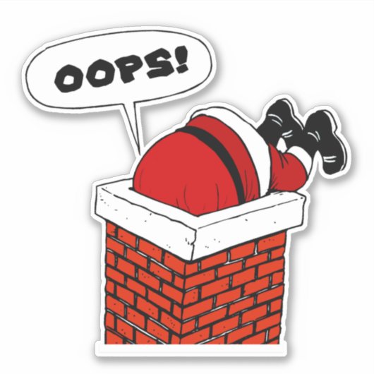 Kerstman vast in schoorsteen sticker (Voorkant)