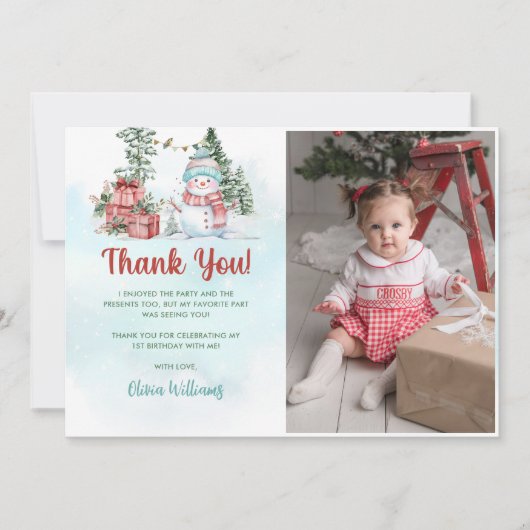 Kerstman Verjaardagsfeest Foto Bedankkaart (Voorkant)