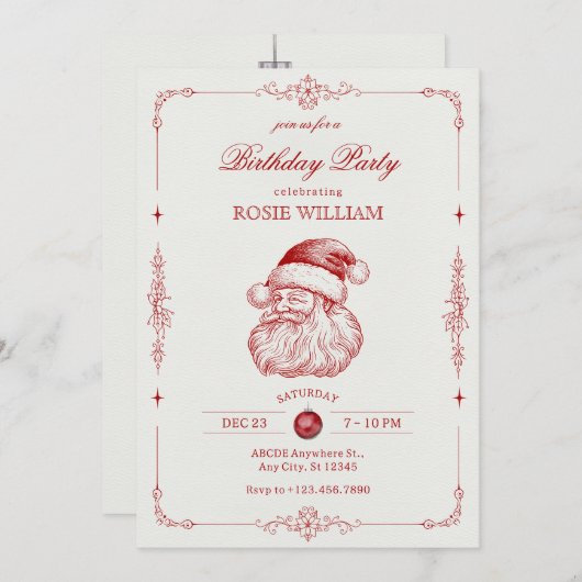  Kerstman verjaardagsuitnodiging Kaart (Voorkant / Achterkant)