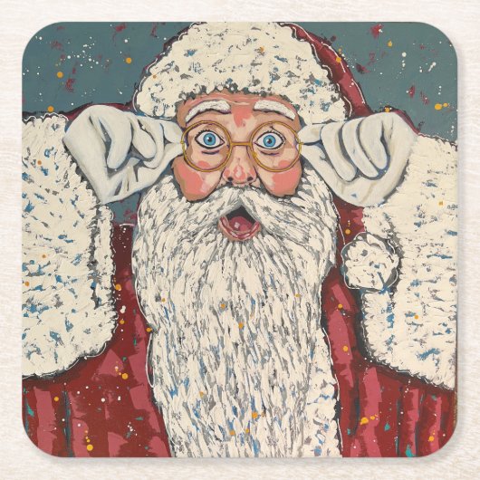 Kerstman verrast kartonnen onderzetters (Voorkant)