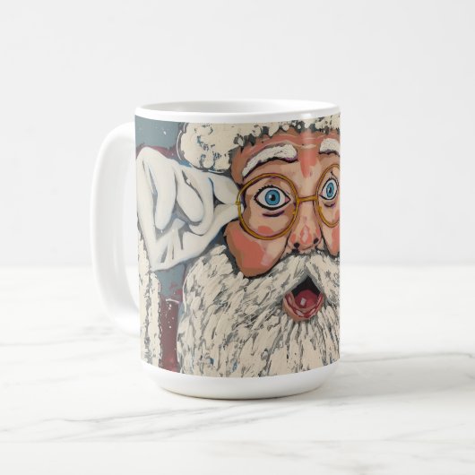 Kerstman verrast koffiemok (Voorkant links)