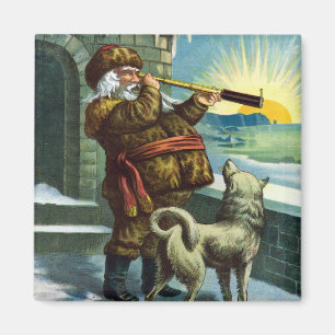 Kerstman verrekijker hond zonsondergang antiek magneet