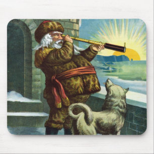Kerstman verrekijker hond zonsondergang antiek muismat