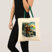 Kerstman verrekijker hond zonsondergang antiek tote bag (Voorkant (product))