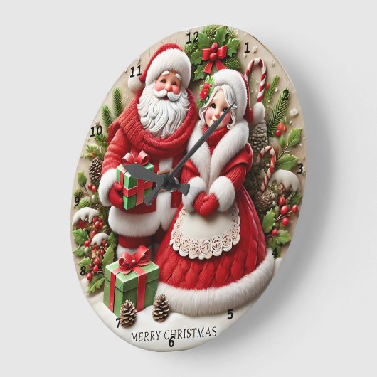 Kerstman versierde vakantie-elementen grote klok (Hoek)