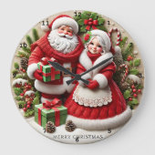 Kerstman versierde vakantie-elementen grote klok (Voorkant)