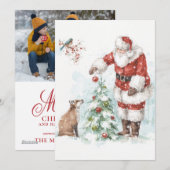 Kerstman versiert een boom met zijn bosvrienden feestdagenkaart (Voorkant / Achterkant)