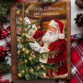 Kerstman versiert kerstboom gepersonaliseerd theedoek