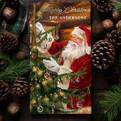 Kerstman versiert kerstboom gepersonaliseerd theedoek