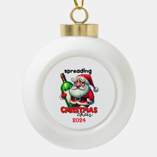 Kerstman verspreidt kerstvreugde keramische bal ornament (Voorkant)