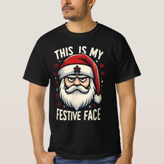 Kerstman verveelt zich feestelijk gezicht Kerstmis T-shirt (Voorkant)