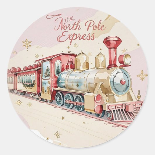 Kerstman Verzending Sticker | Pastel Roze & Gouden (Voorkant)