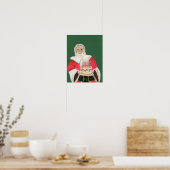 Kerstman viering groene achtergrond poster (Keuken)