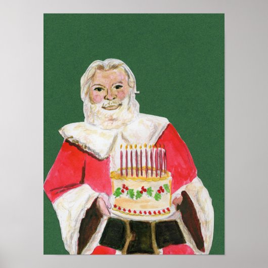 Kerstman viering groene achtergrond poster (Voorkant)