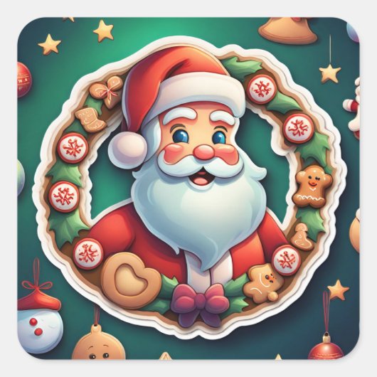 Kerstman Vierkante Sticker (Voorkant)