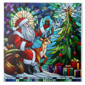 Kerstman viert feest met de kleurrijke kerstboom tegeltje (Voorkant)