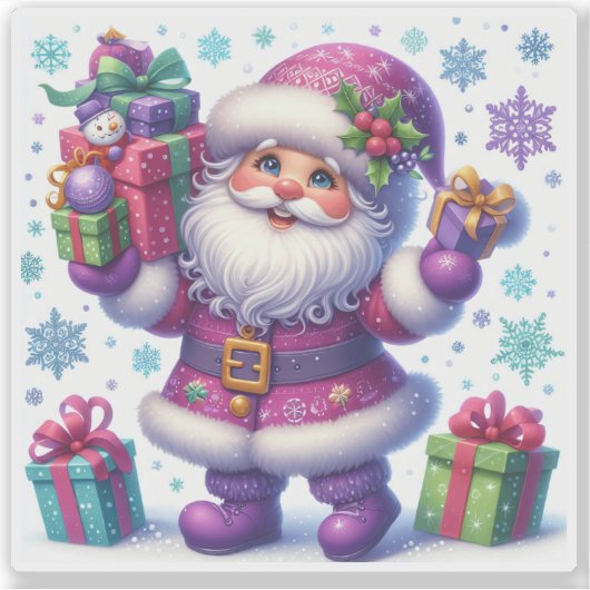 Kerstman viert kerst met cadeautjes sticker (Voorkant)