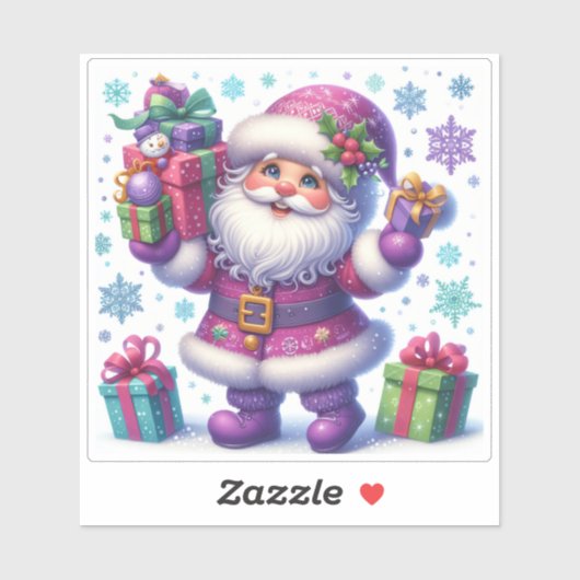 Kerstman viert kerst met cadeautjes sticker (Vel)