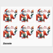 Kerstman viert kerst met Football Vierkante Sticker (Vel)
