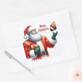 Kerstman viert kerst met Football Vierkante Sticker (Envelop)