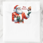 Kerstman viert kerst met Football Vierkante Sticker (Tas)