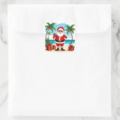 Kerstman viert Kerstmis tropisch Strand Vierkante Sticker (Tas)