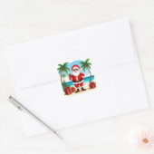 Kerstman viert Kerstmis tropisch Strand Vierkante Sticker (Envelop)