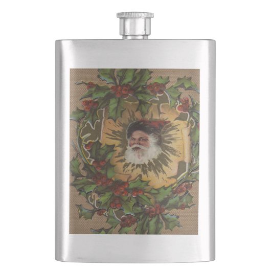 Kerstman Vintage Antiek Hulst Kerstmis Heupfles (Voorkant)