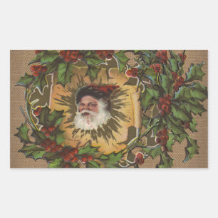 Kerstman Vintage Antiek Hulst Kerstmis Rechthoekige Sticker
