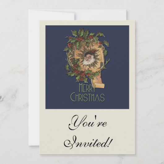 Kerstman Vintage Antiek Kerst Hulst Kaart (Voorkant)