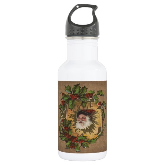 Kerstman Vintage Antiek Kerst Hulst Waterfles (Voorkant)