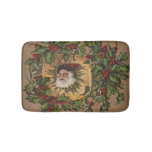 Kerstman Vintage Antiek Kerstmis Hulst Badmat (Voorkant)