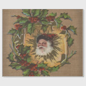 Kerstman Vintage Antiek Kerstmis Hulst Cadeaupapier (Vlak)
