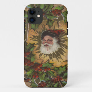 Kerstman Vintage Antiek Kerstmis Hulst iPhone 11 Hoesje