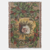 Kerstman Vintage Antiek Kerstmis Hulst Deken (Voorkant Verticaal)