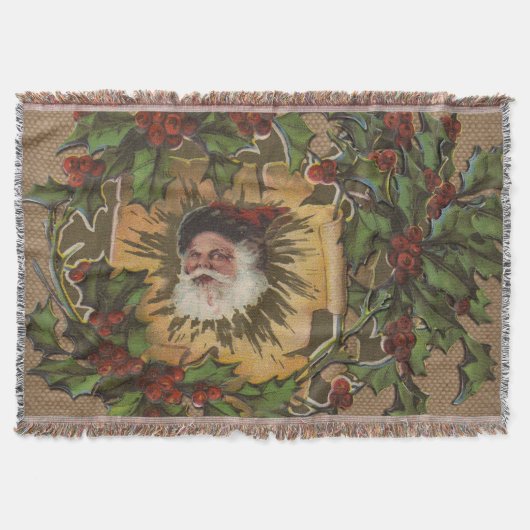 Kerstman Vintage Antiek Kerstmis Hulst Deken (Voorkant)